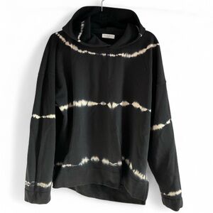 SANDRO Paris Tie-Dye Hoodie Sweatshirt in Black and Cream Cotton L/XL